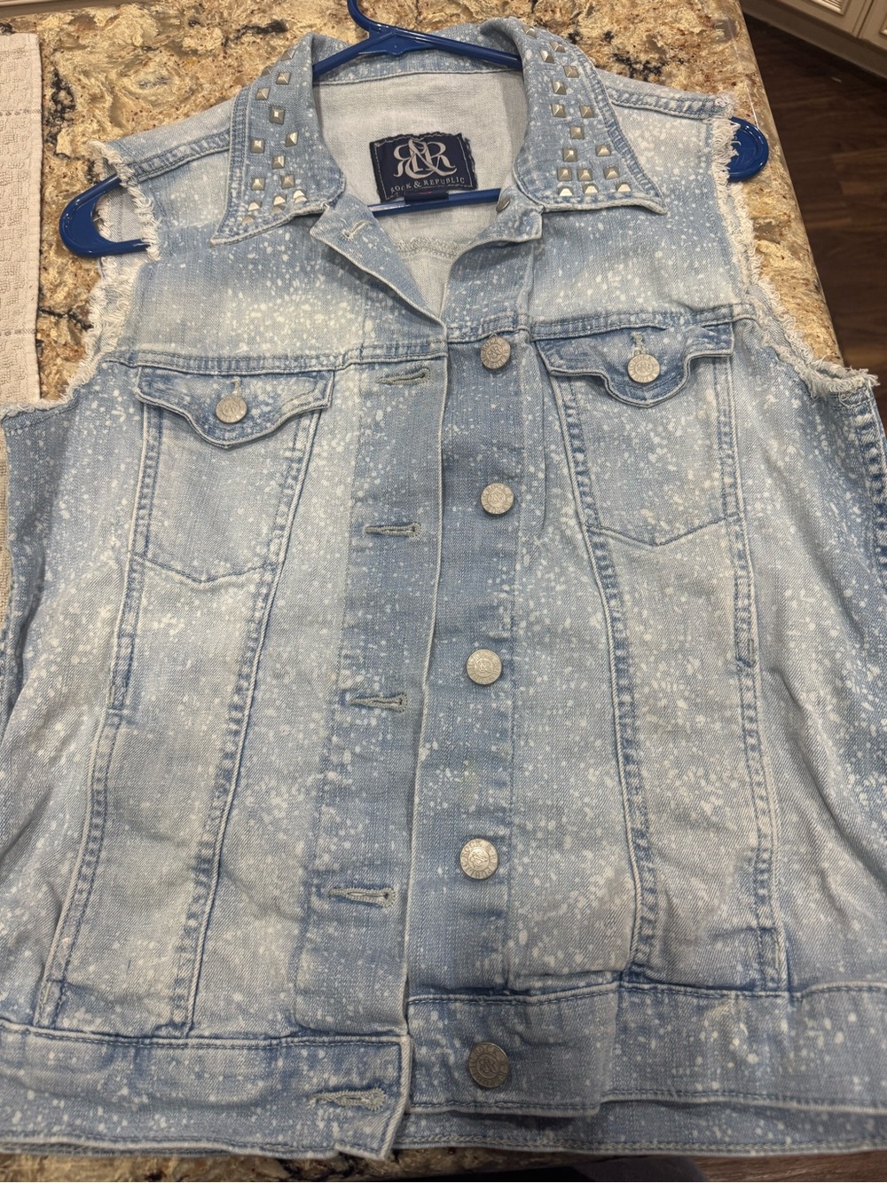 Rock & Republic Light Blue Distressed Studded Denim Vest (CL-5)